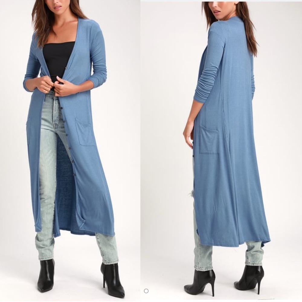 🆕 Lulus Dusty Blue Long Cardigan Sweater